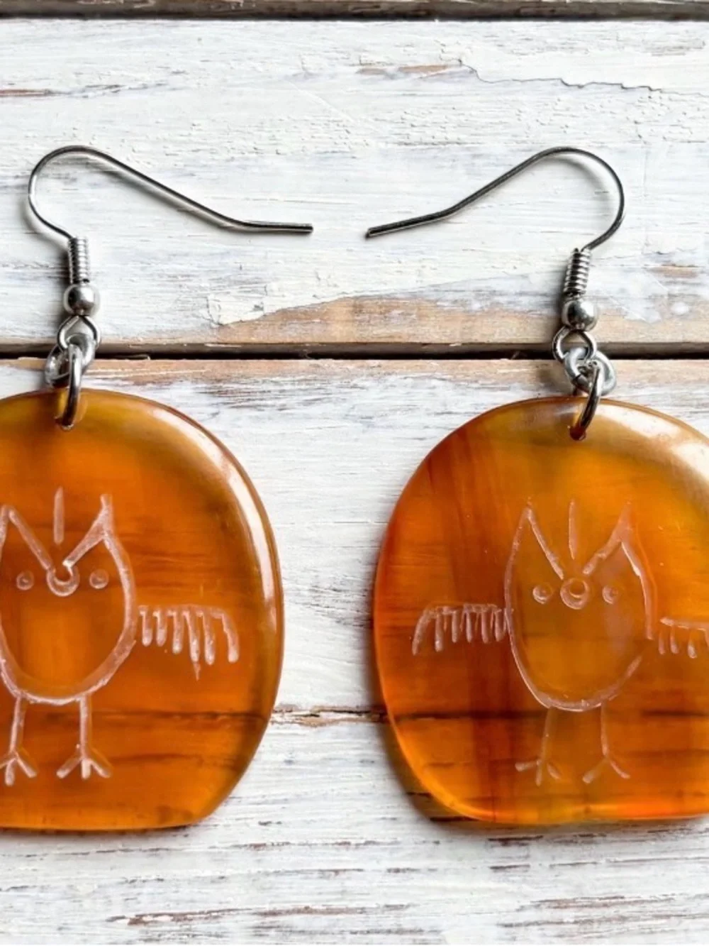 Buffalo Horn Owl Earrings - Petroglyph Carved Earrings